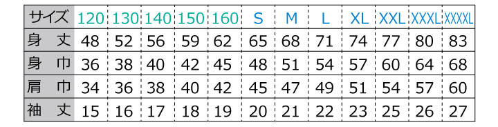 ドライTシャツサイズ表